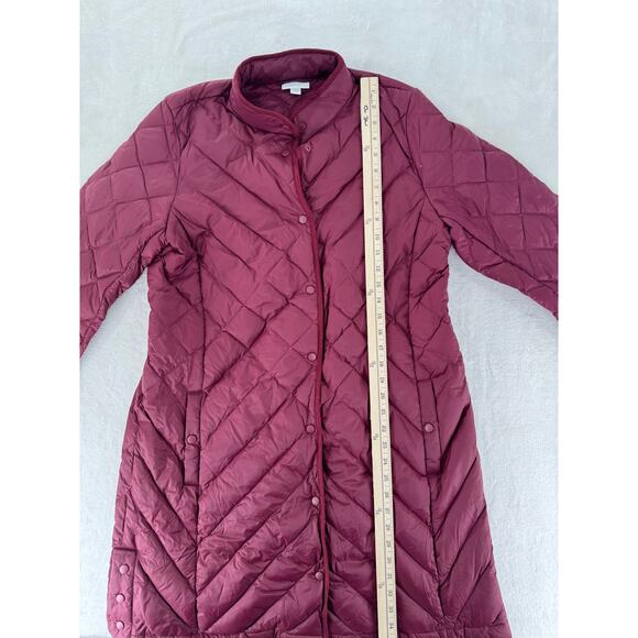 J Jill Down Jacket Red Maroon Tunic Long Length Quilted Puffer Coat Medium - Picture 8 of 8